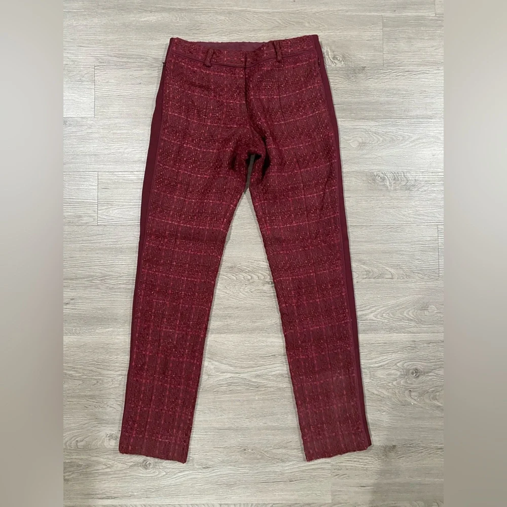 Women's‎ Tory Burch Drew Tweed Burgundy Plaid Pants Fall Festive Trousers